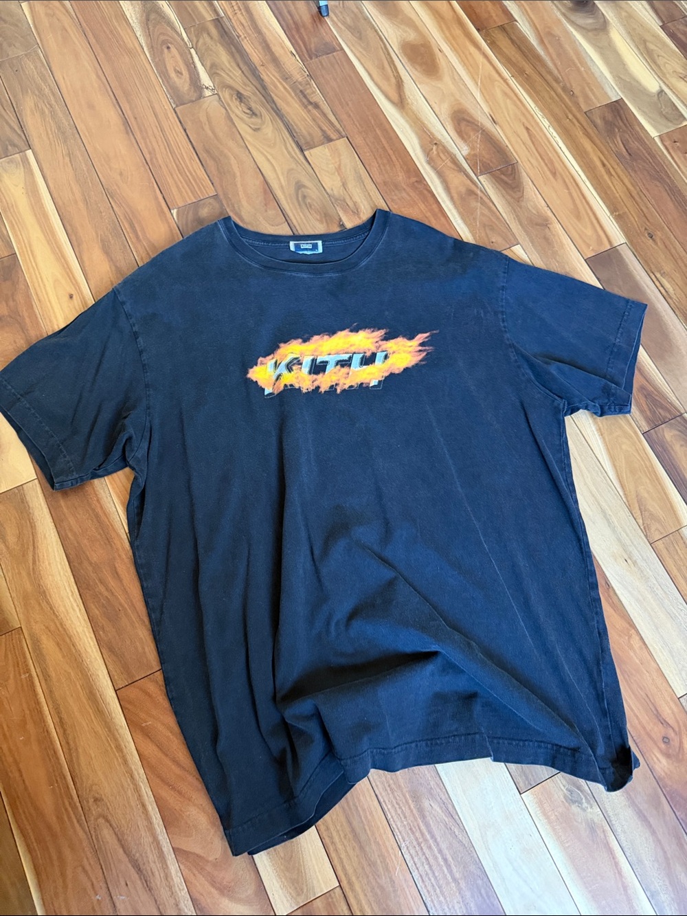 Kith Black Short Sleeve Tee with Orange Flame Graphic